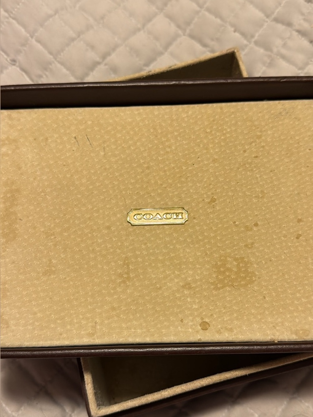 Coach Beige and Brown Jewelry/Accessory Box with Gold Emblem